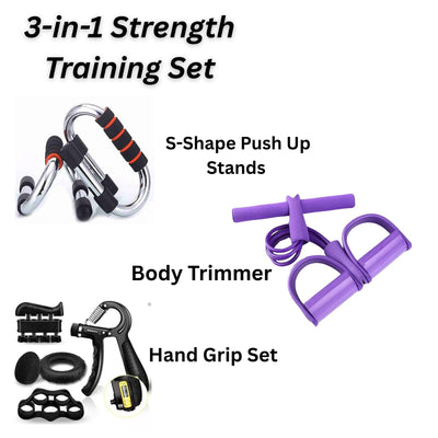 3-in-1 Strength Training Set (Hand Grips, Push-Up Bars & Body Trimmer)