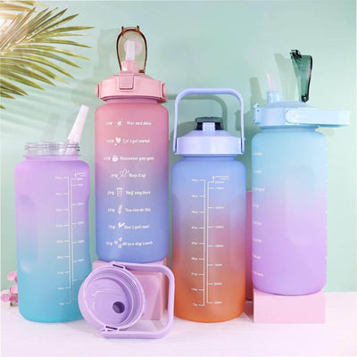 2L Motivational Water Bottle, Sport Drinks Gym Sipper Large Capacity Drinking Bottle with Straw, Marker & Holding Strap