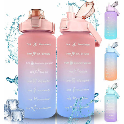 2L Motivational Water Bottle, Sport Drinks Gym Sipper Large Capacity Drinking Bottle with Straw, Marker & Holding Strap