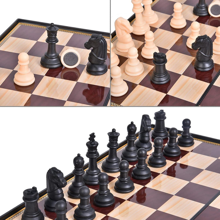 3-in-1 Game Set – Chess, Checkers & Draughts in a Portable Plastic Case