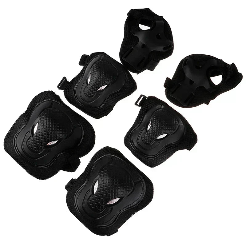 6-Piece Black Kids Protective Gear Set – Knee Pads, Elbow Pads & Wrist Guards for Safe Cycling, Skating & Biking Adventures