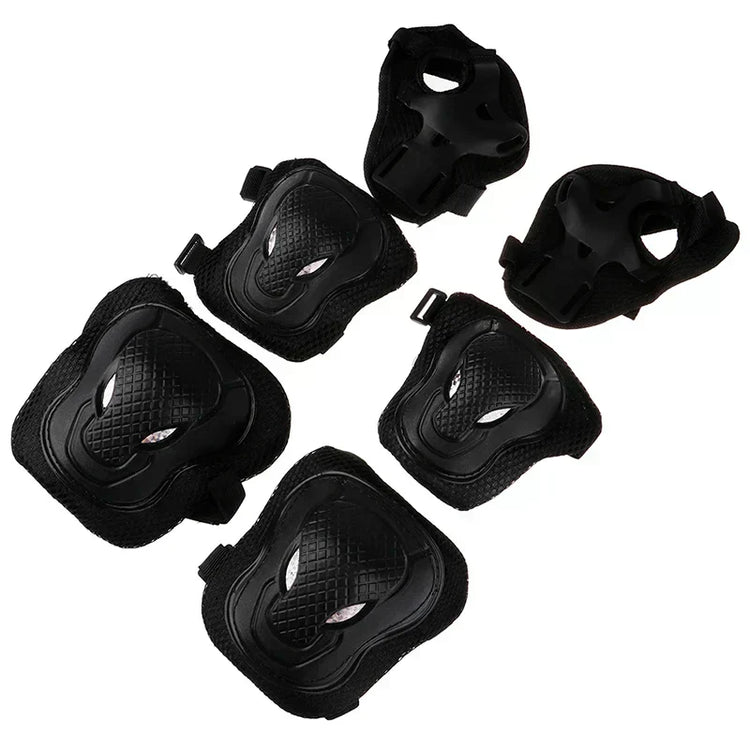 6-Piece Black Kids Protective Gear Set – Knee Pads, Elbow Pads & Wrist Guards for Safe Cycling, Skating & Biking Adventures