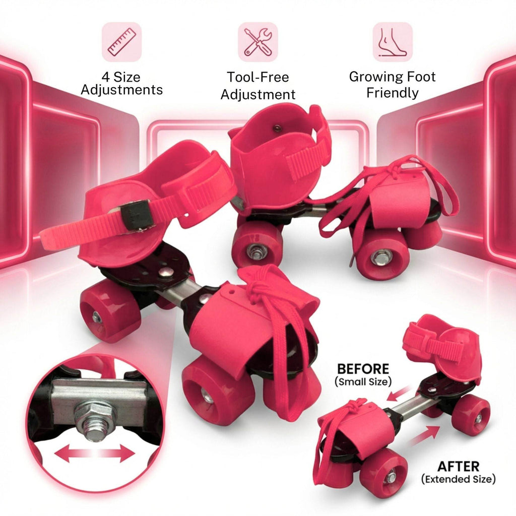 Adjustable Pink 4-Wheel Roller Skates for Kids
