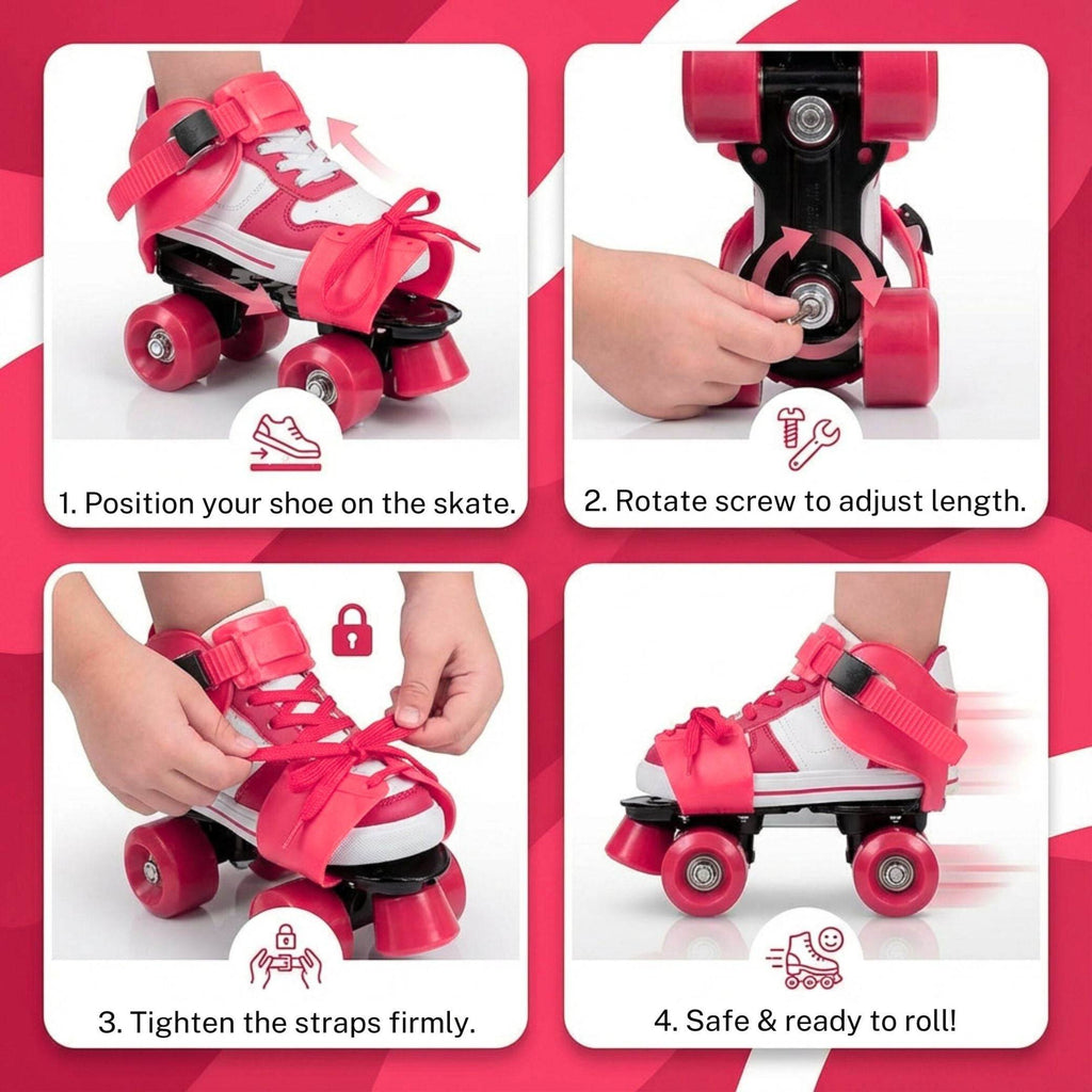 Adjustable Pink 4-Wheel Roller Skates for Kids