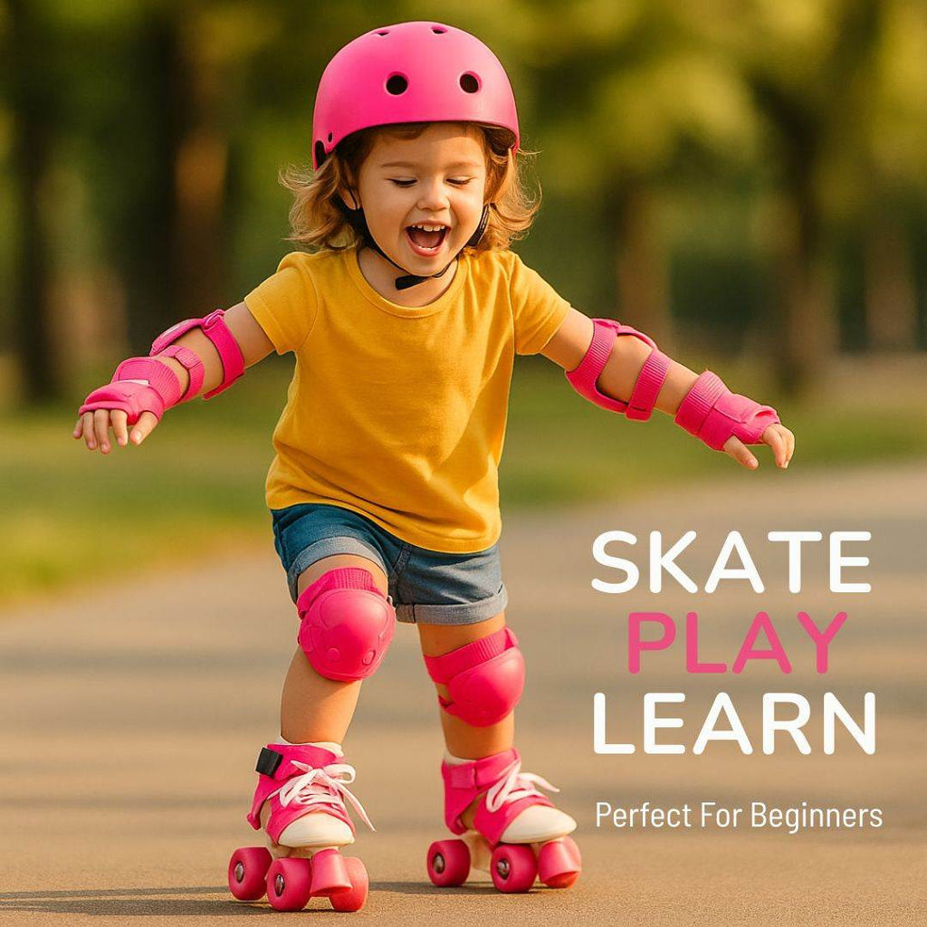 Adjustable Pink 4-Wheel Roller Skates for Kids – Stylish, Safe & Built for Fun