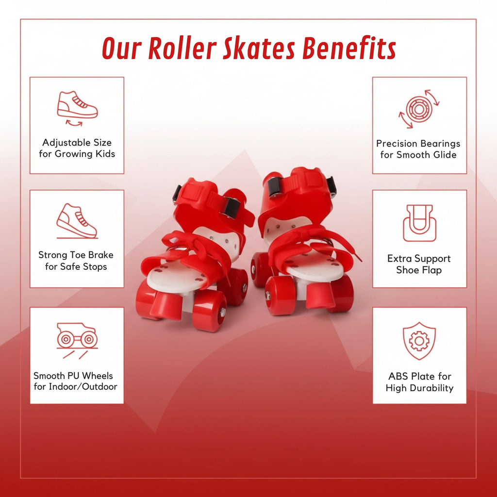 Adjustable Red 4-Wheel Roller Skates for Kids – Bold, Durable & Fun