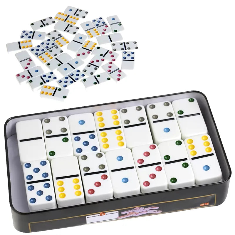 Double 6 Color Dot Dominoes Set with Storage Tin