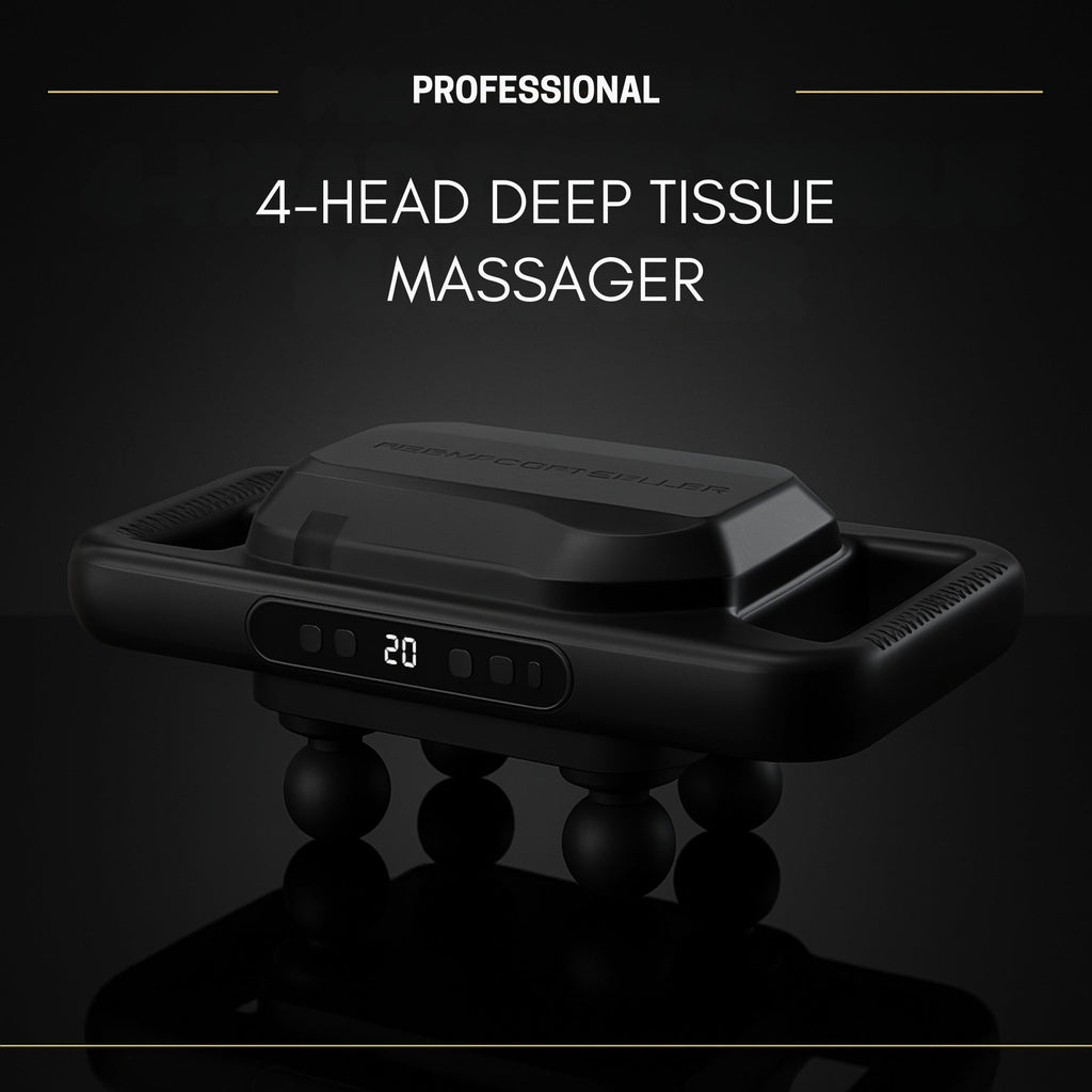Four-Head Deep Tissue Massage Gun with Adjustable Speed, Rechargeable Muscle Massager for Neck, Back, Legs, and Full Body Pain Relief