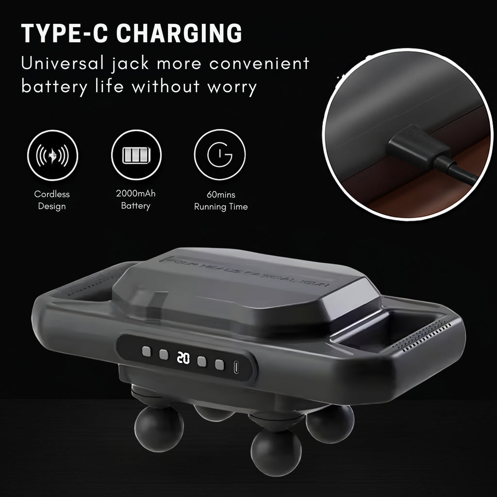 Four-Head Deep Tissue Massage Gun with Adjustable Speed, Rechargeable Muscle Massager for Neck, Back, Legs, and Full Body Pain Relief