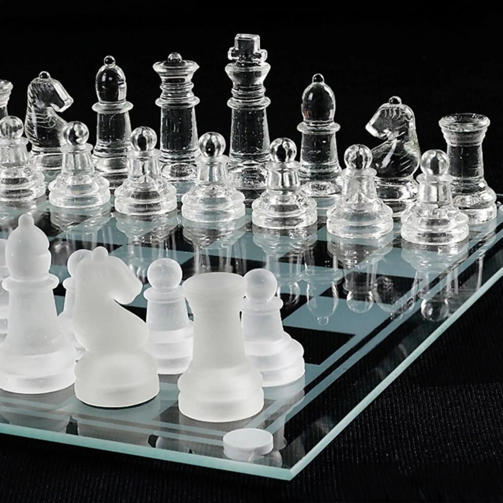 Luxury Glass Chess Set – Frosted & Clear Pieces with Sleek Glass Board