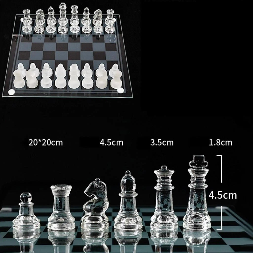 Luxury Glass Chess Set – Frosted & Clear Pieces with Sleek Glass Board