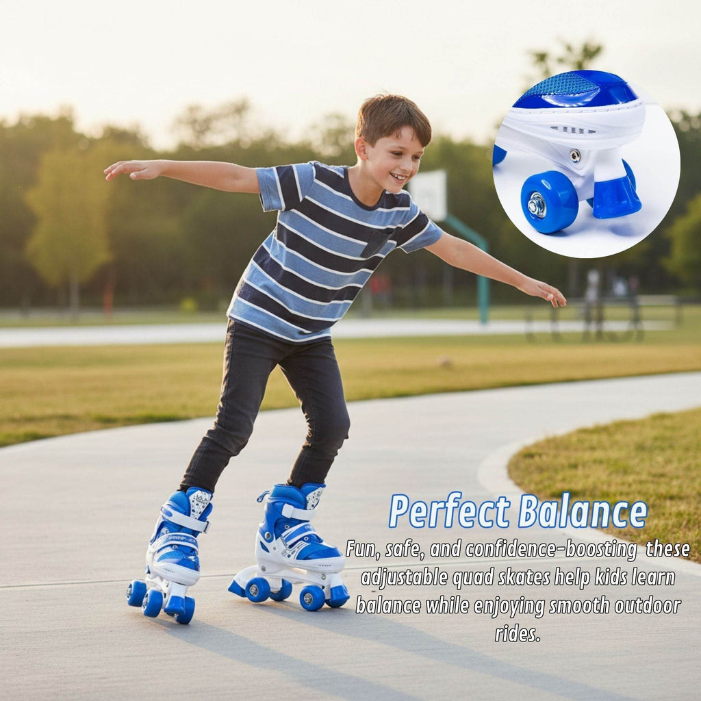Power Superb Adjustable Roller Skate Shoes – 2-Row 4-Wheel Skates for Kids & Adults