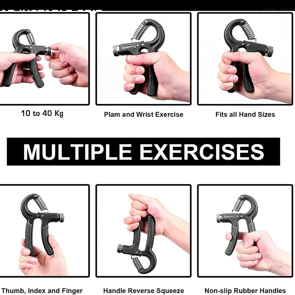 PowerGrip 5–60kg – Adjustable Hand Strengthener (Black/Grey)