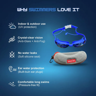 Speedo Anti-Glare Swimming Goggles with Ear Plugs – Leakproof & UV Protected
