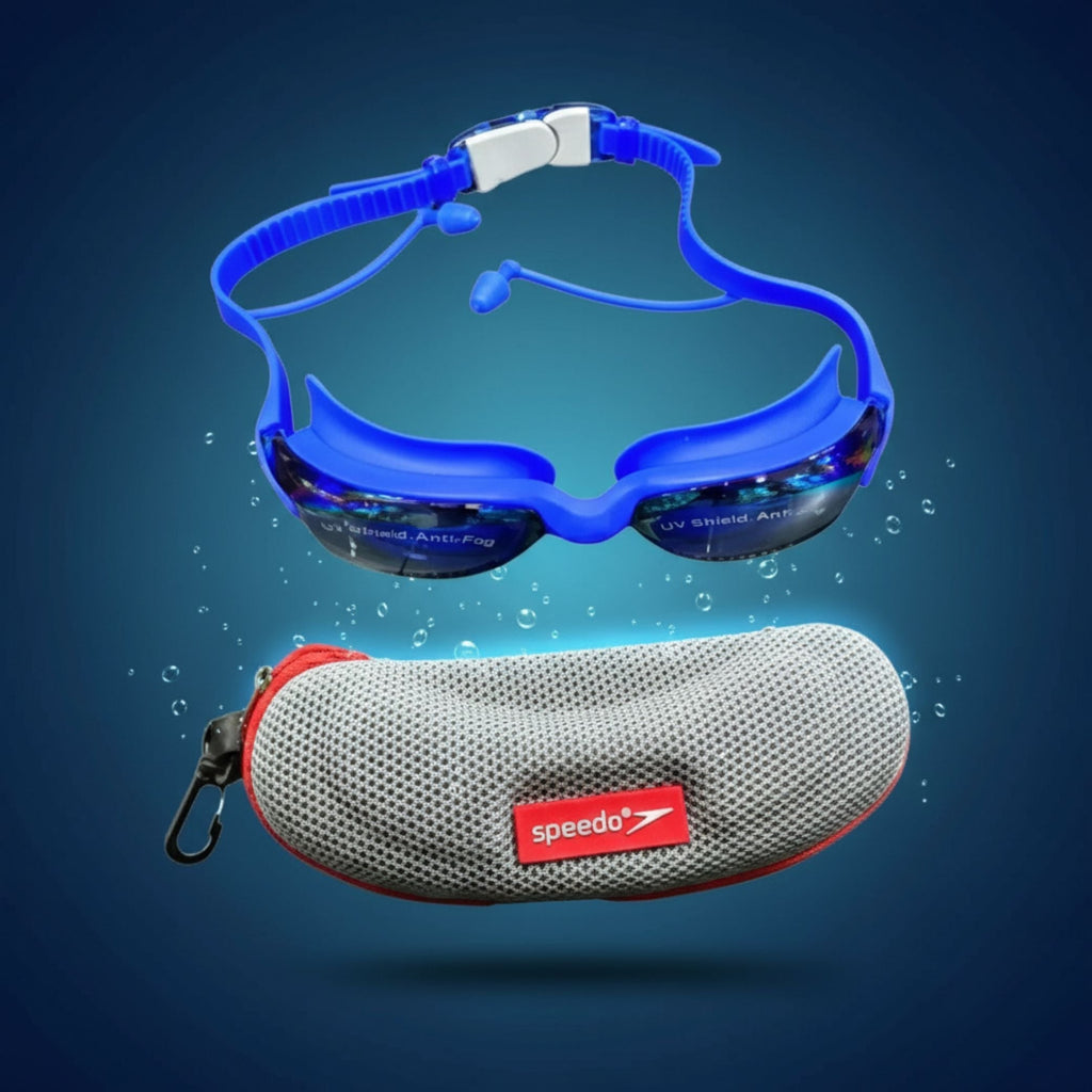 Speedo Anti-Glare Swimming Goggles with Ear Plugs – Leakproof & UV Protected