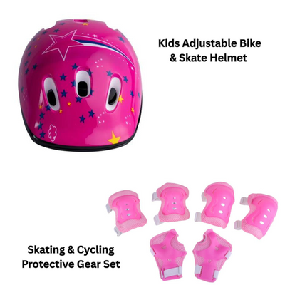 Kids Bike & Skate Helmet + 6-Piece Safety Gear Set – Adjustable, Breathable & Impact-Resistant for Cycling, Skating, Scooter Riding