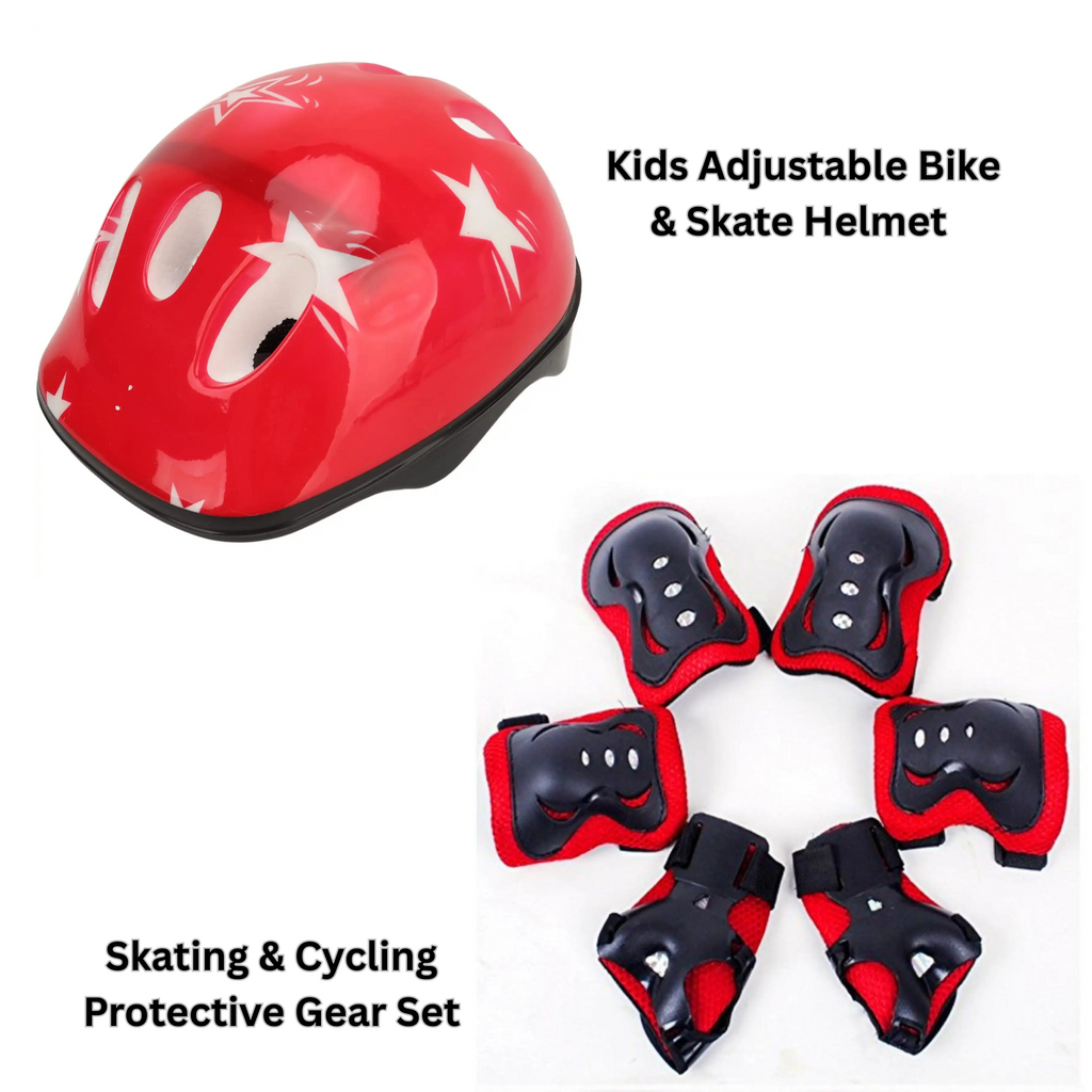 Kids Bike & Skate Helmet + 6-Piece Safety Gear Set – Adjustable, Breathable & Impact-Resistant for Cycling, Skating, Scooter Riding
