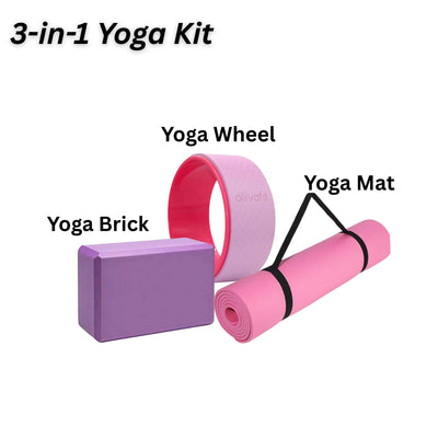 3-in-1 Yoga Kit (Mat, Wheel, Brick for Flexibility & Support)